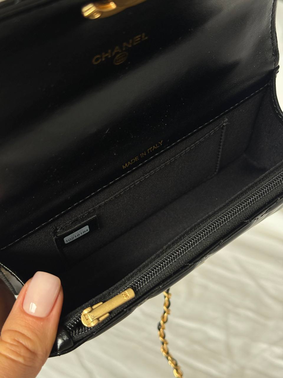 Chanel Calfskin Quilted Perfect Fit Wallet On Chain Black/Gold - 16