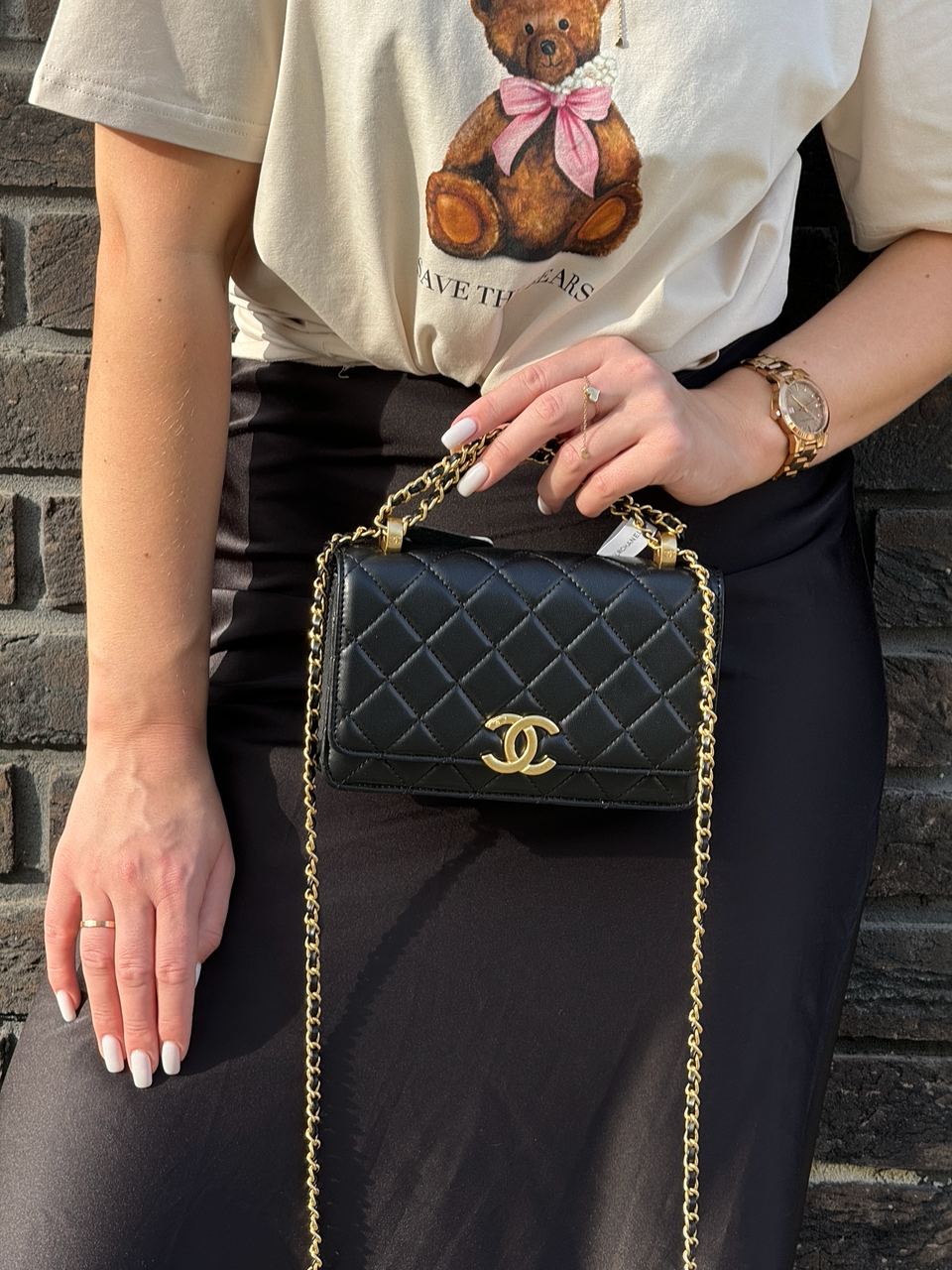 Chanel Calfskin Quilted Perfect Fit Wallet On Chain Black/Gold - 10