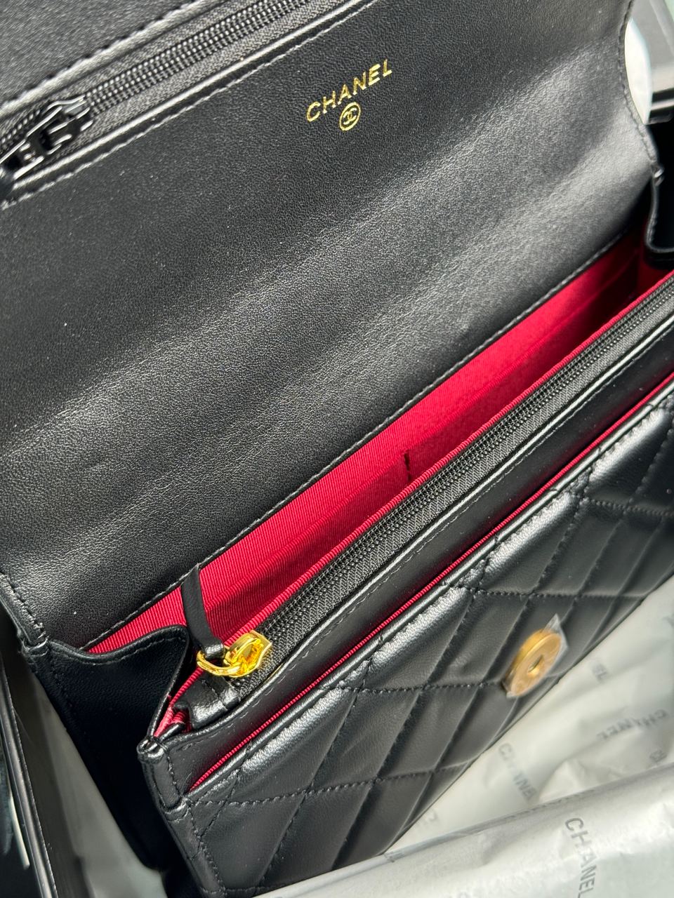 Chanel Calfskin Quilted Perfect Fit Wallet On Chain Black/Gold - 29