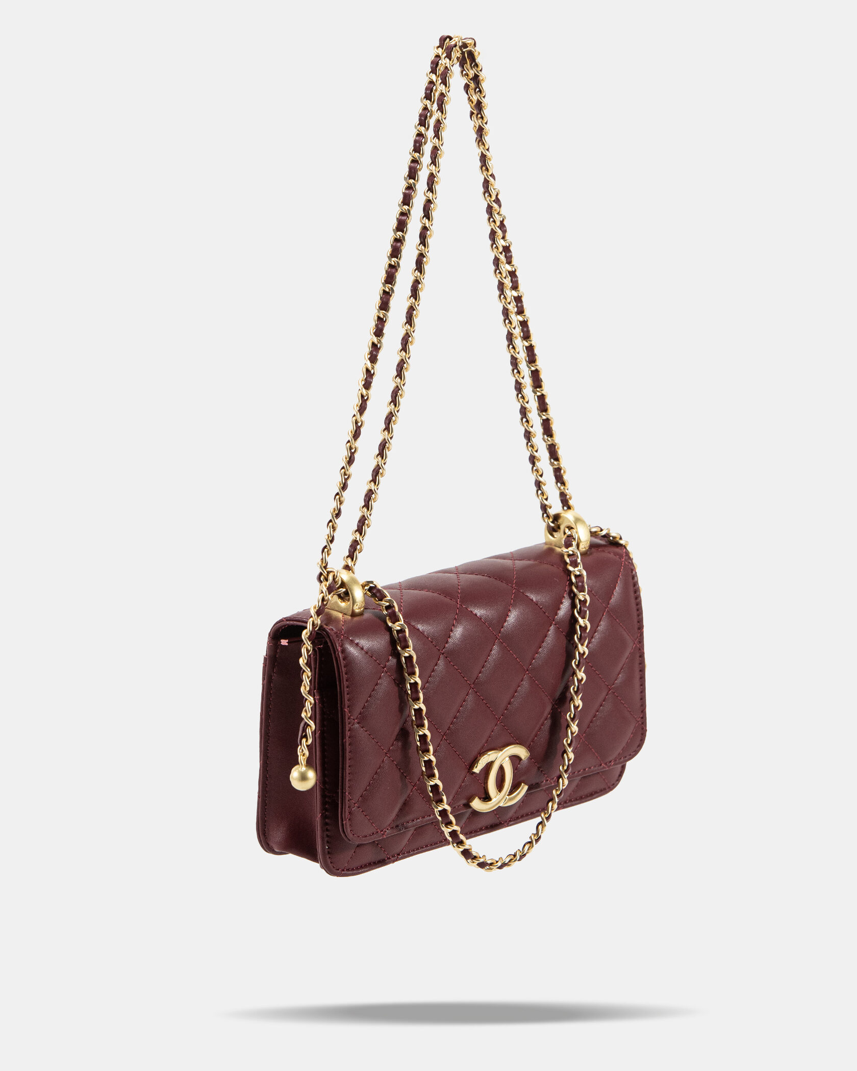 Chanel Calfskin Quilted Perfect Fit Wallet On Chain Burgundy/Gold - 6