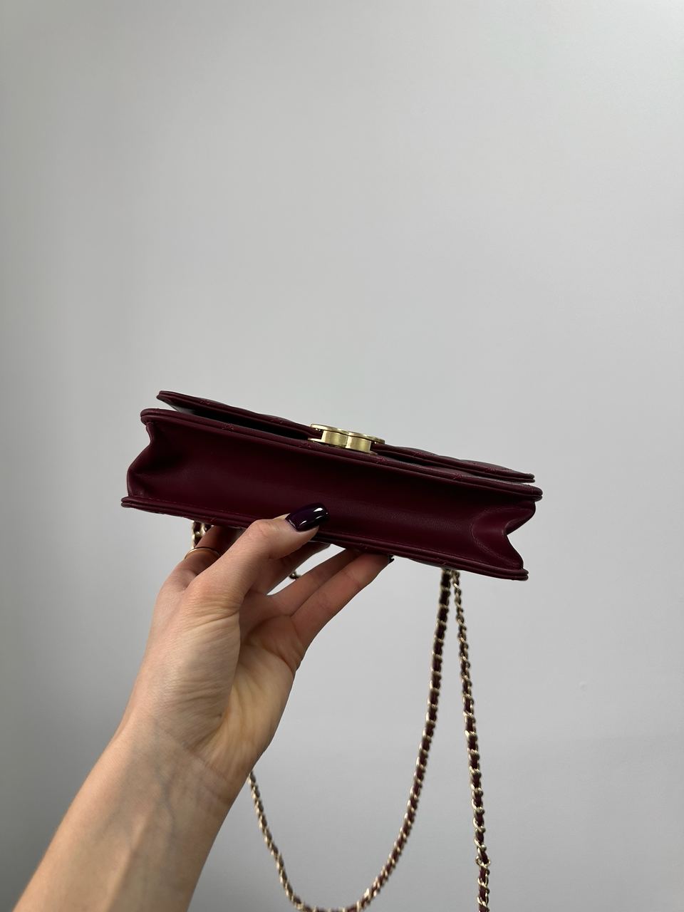 Chanel Calfskin Quilted Perfect Fit Wallet On Chain Burgundy/Gold - 10