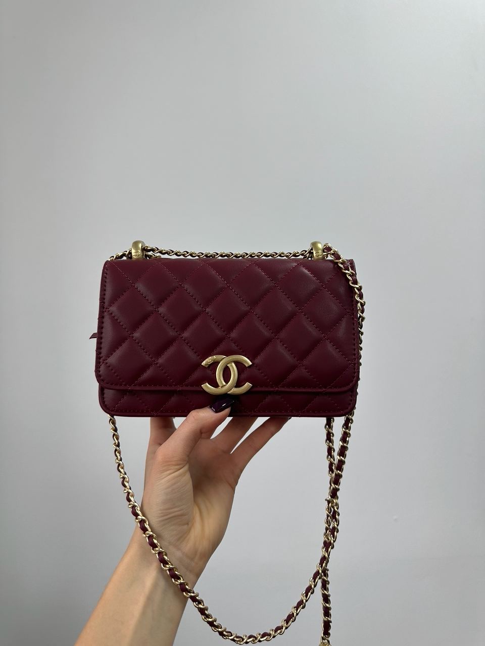 Chanel Calfskin Quilted Perfect Fit Wallet On Chain Burgundy/Gold - 6