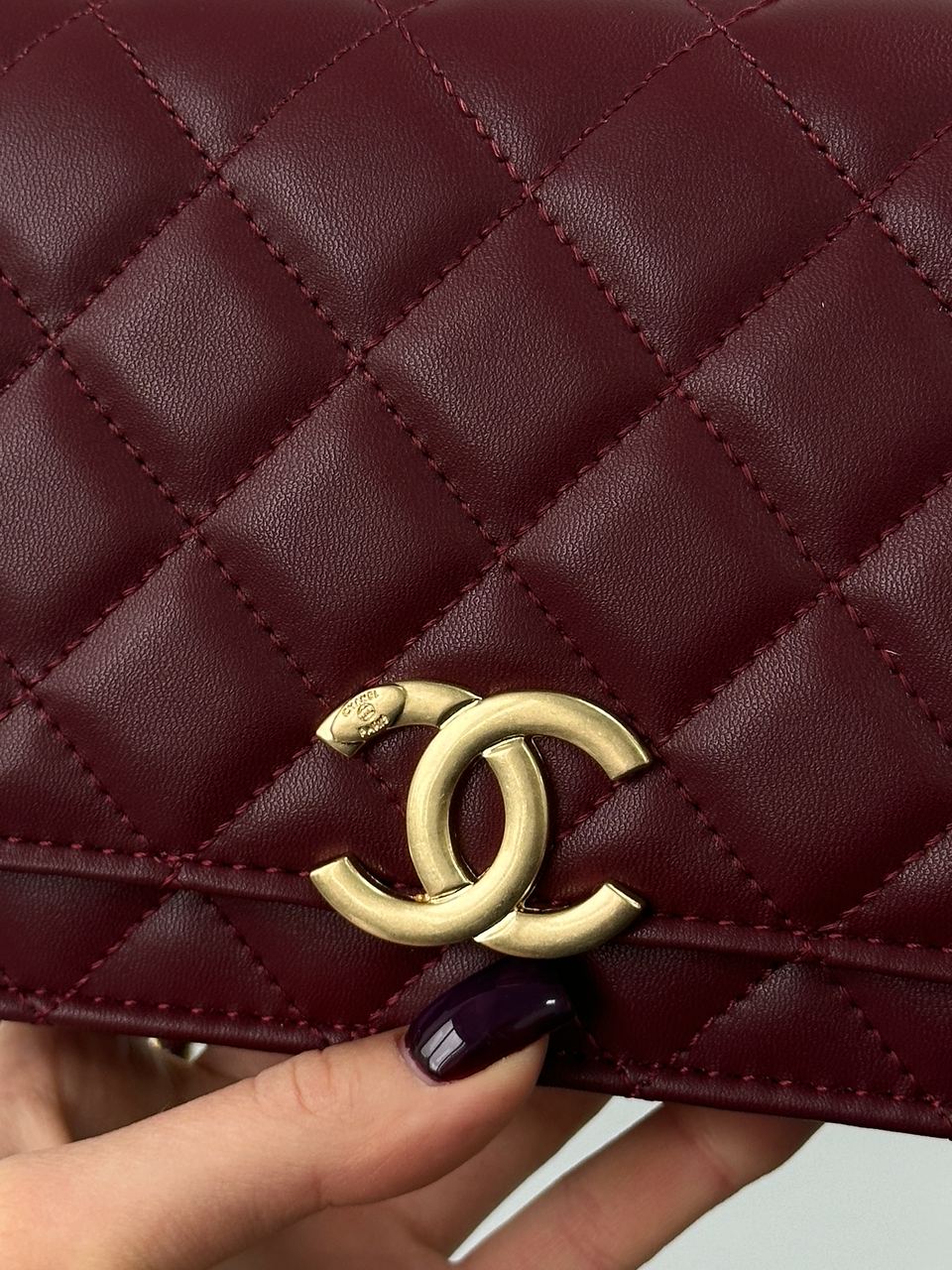 Chanel Calfskin Quilted Perfect Fit Wallet On Chain Burgundy/Gold - 7