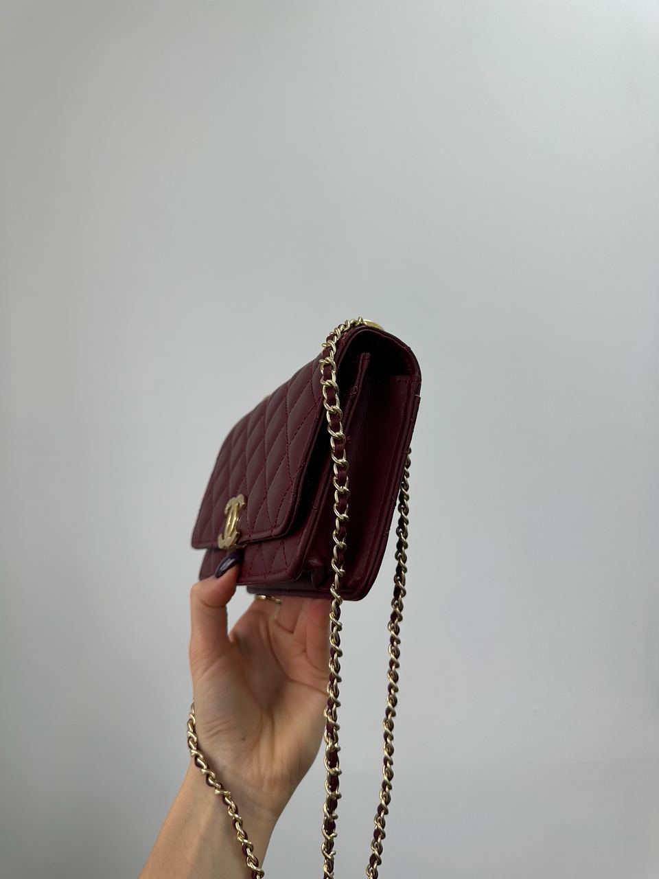 Chanel Calfskin Quilted Perfect Fit Wallet On Chain Burgundy/Gold - 8