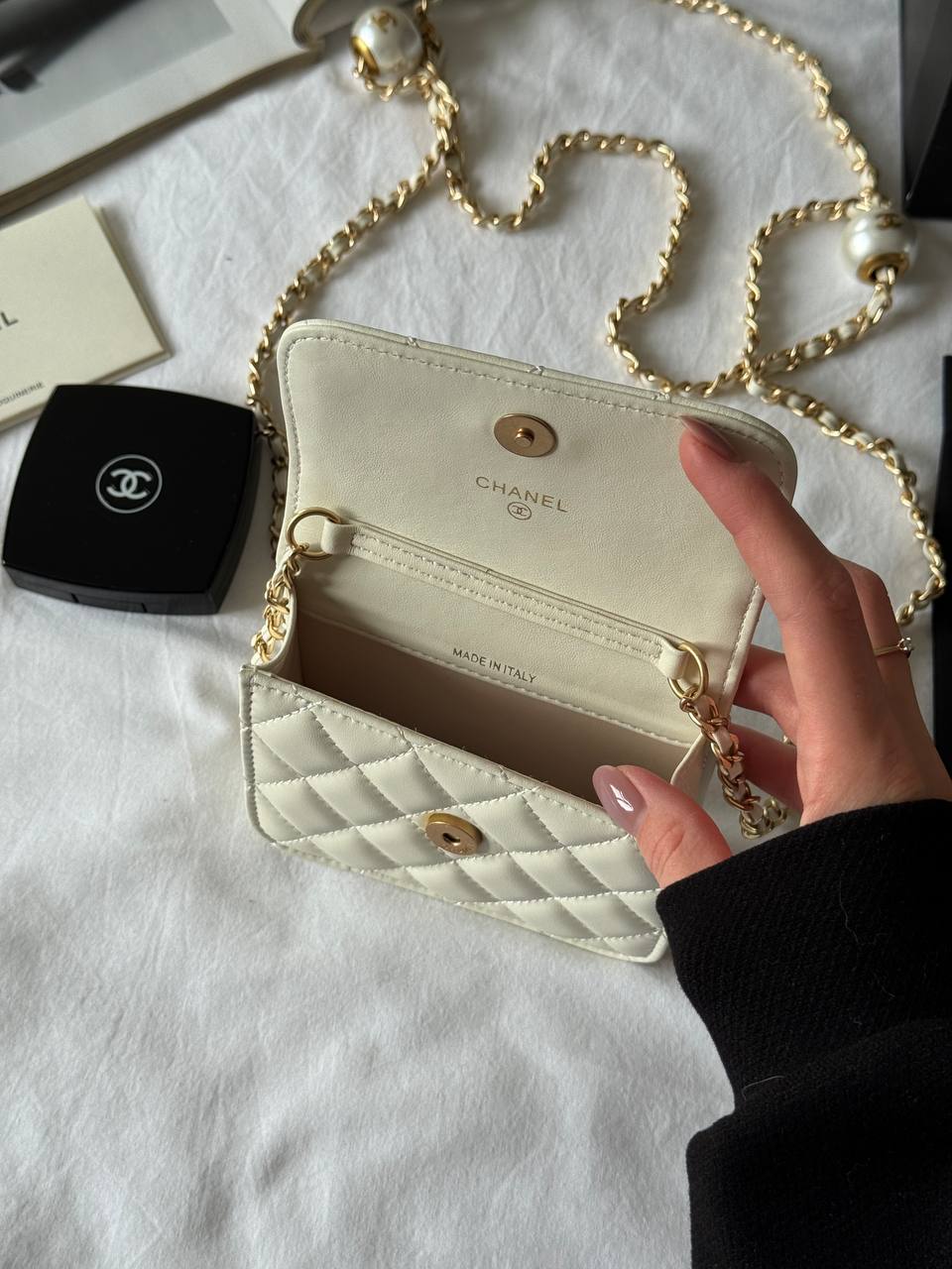 Chanel Calfskin Quilted Perfect Fit Wallet On Chain Mioni Milk - 11