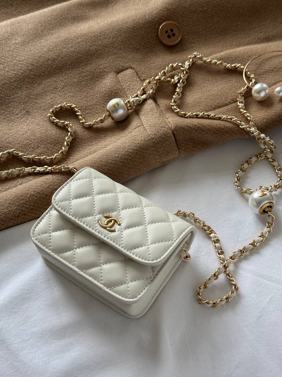 Chanel Calfskin Quilted Perfect Fit Wallet On Chain Mioni Milk - 5