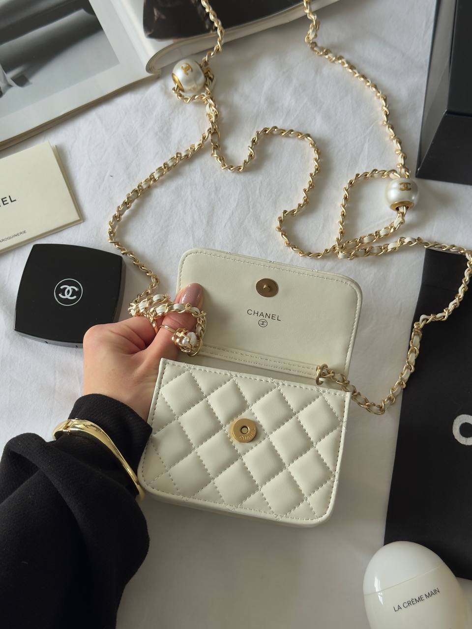 Chanel Calfskin Quilted Perfect Fit Wallet On Chain Mioni Milk - 9