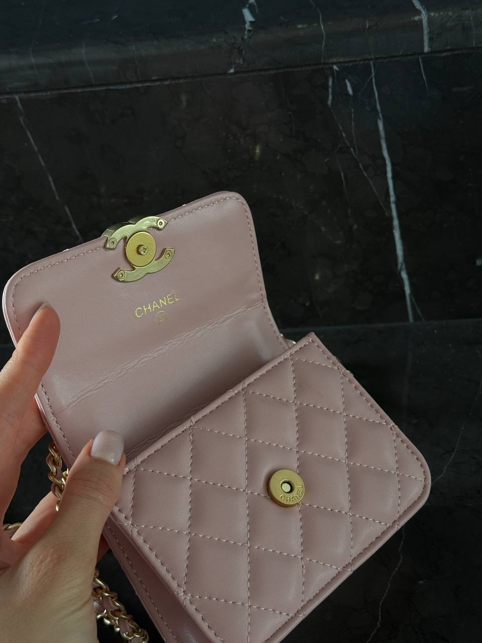 Chanel Calfskin Quilted Perfect Fit Wallet On Chain Mioni pink - 11