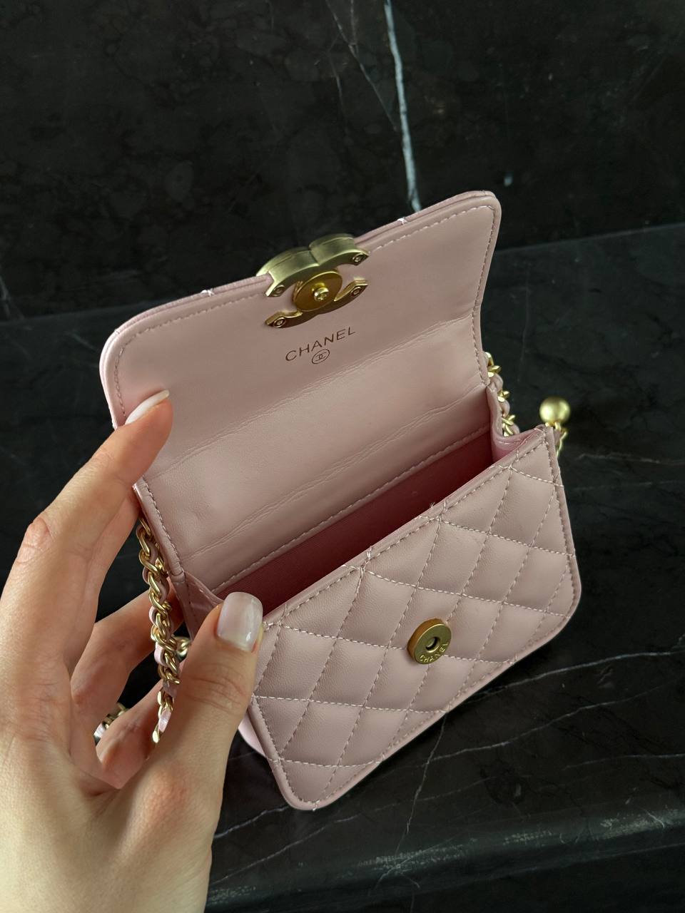 Chanel Calfskin Quilted Perfect Fit Wallet On Chain Mioni pink - 12