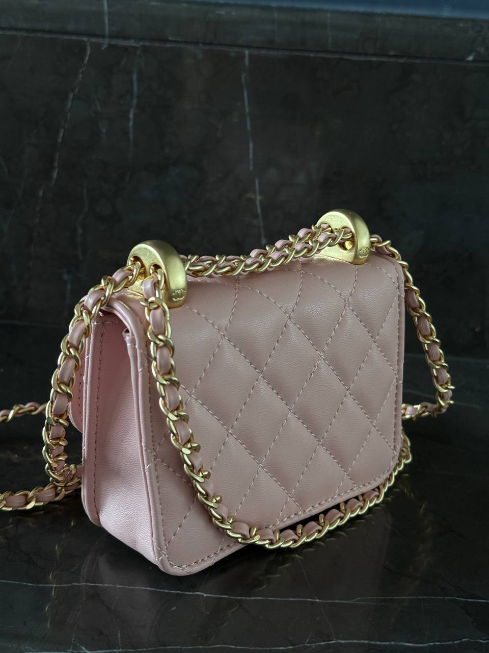 Chanel Calfskin Quilted Perfect Fit Wallet On Chain Mioni pink - 7