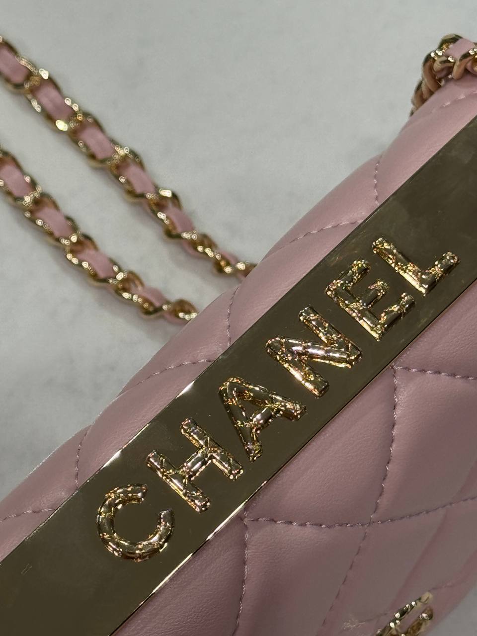 Chanel Calfskin Quilted Perfect Fit Wallet On Chain Pink/Gold - 11