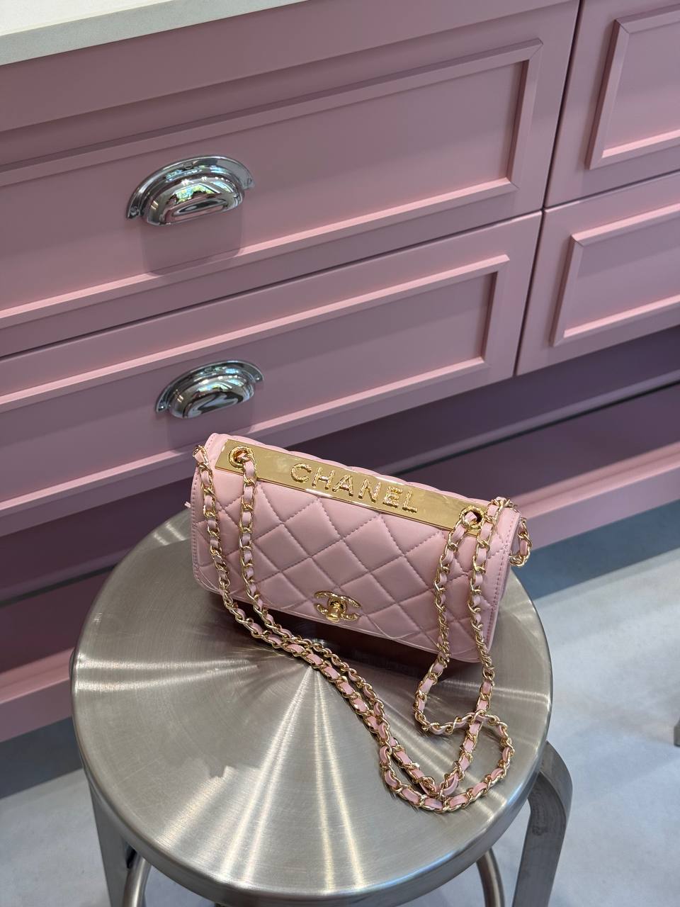 Chanel Calfskin Quilted Perfect Fit Wallet On Chain Pink/Gold - 9