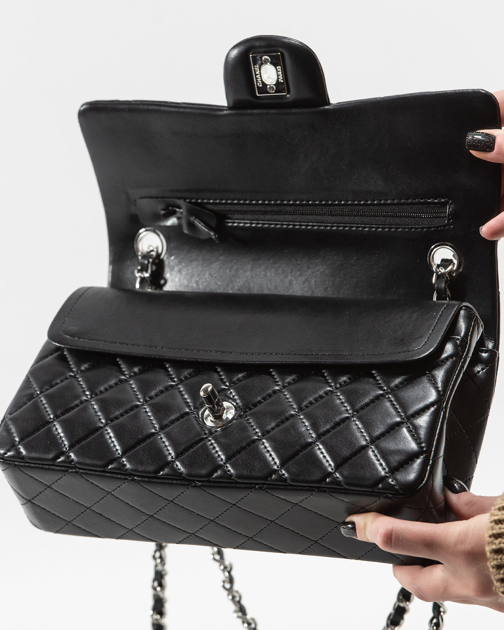 Chanel Classic 2.55 Medium Double Flap in Black/Silver - 11