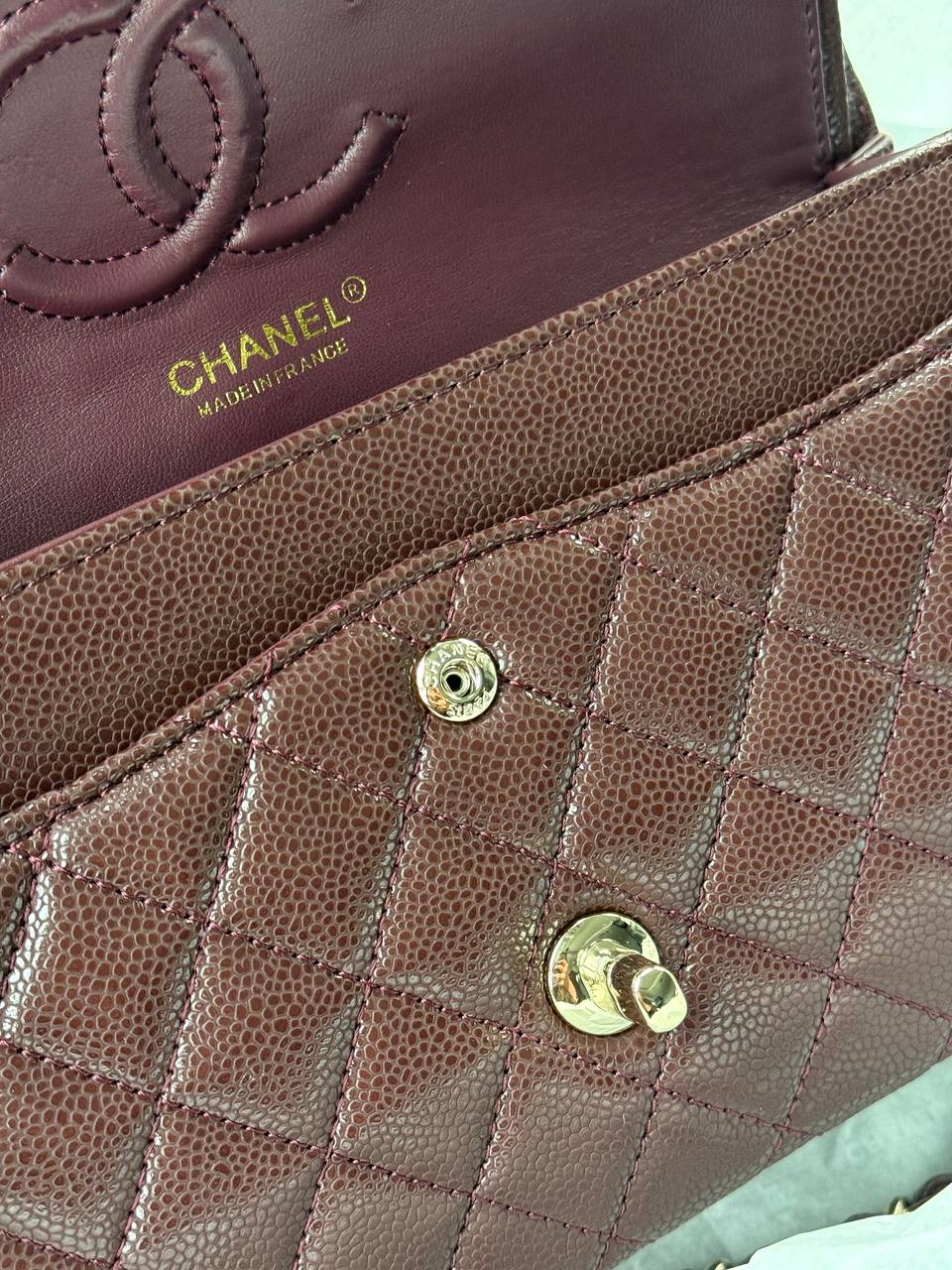 Chanel Classic 2.55 Medium Double Flap in Burgundy/Gold - 14
