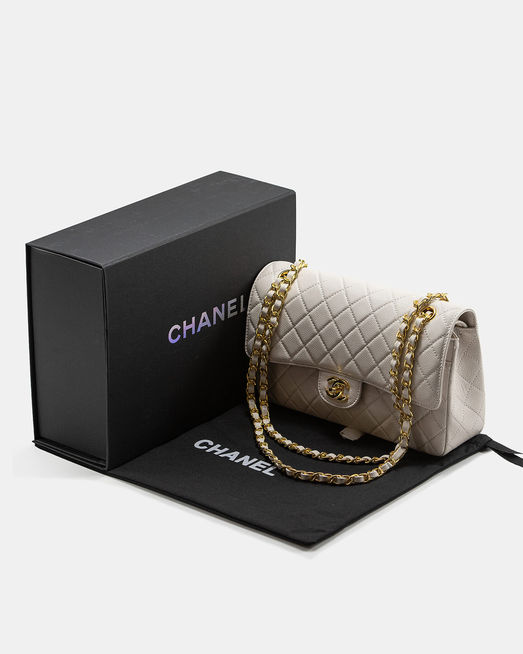 Chanel Classic 2.55 Medium Double Flap in White/Gold - 2