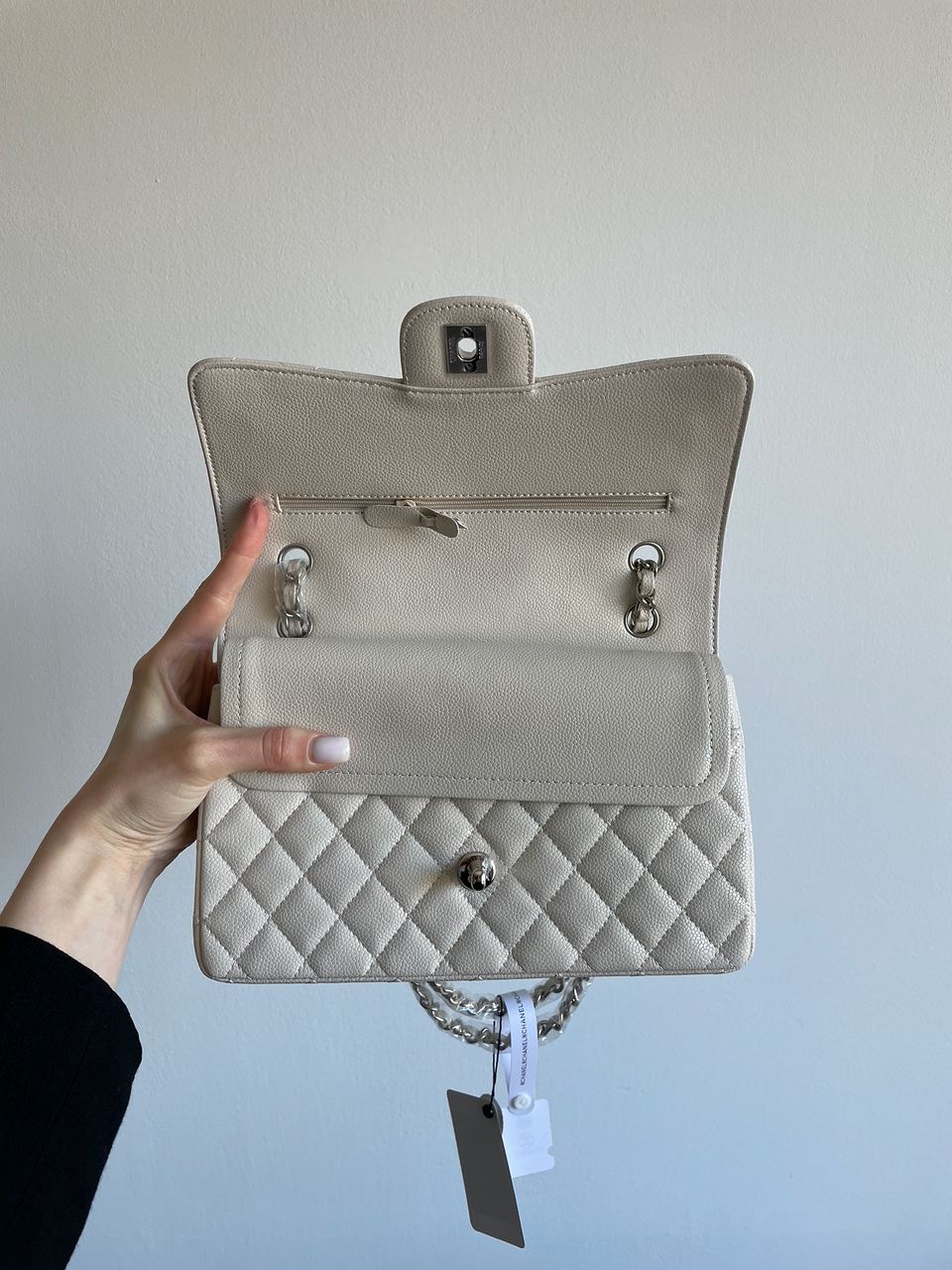 Chanel Classic 2.55 Medium Double Flap in White/Silver - 21