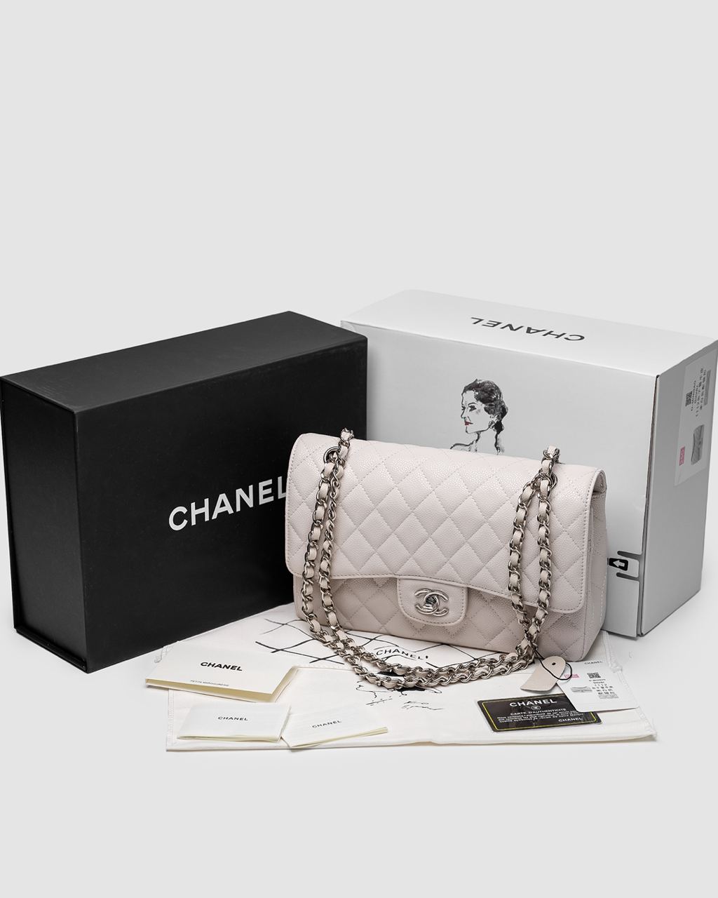 Chanel Classic 2.55 Medium Double Flap in White/Silver - 3