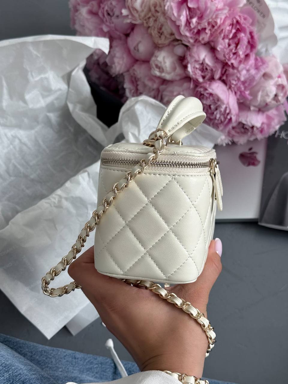 Chanel Classic Beige Lambskin Pearl Crush Vanity Bag - 10