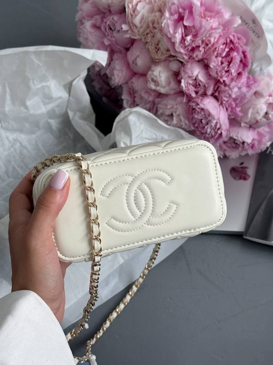 Chanel Classic Beige Lambskin Pearl Crush Vanity Bag - 11