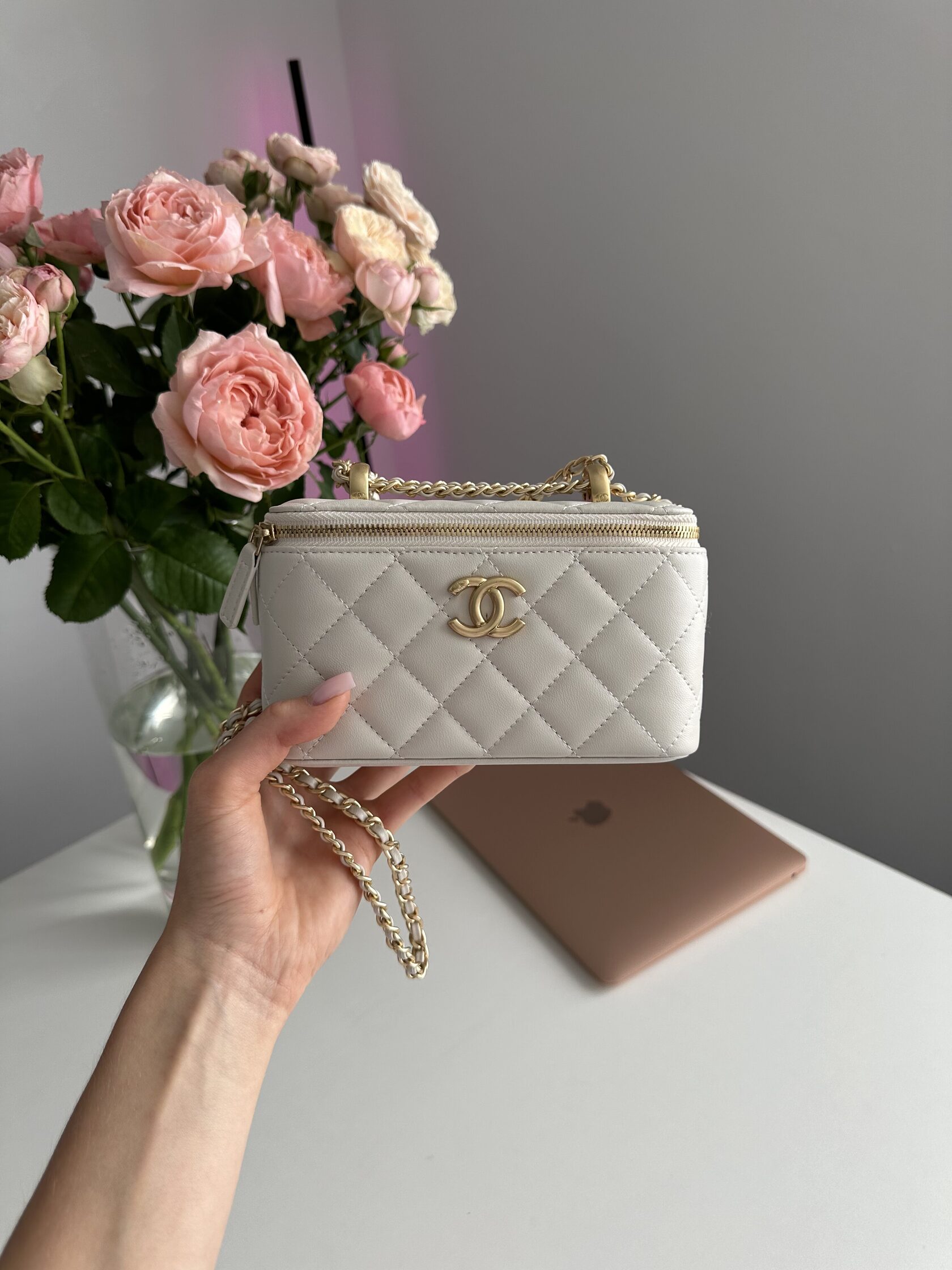 Chanel Classic Beige Lambskin Pearl Crush Vanity Bag - 7