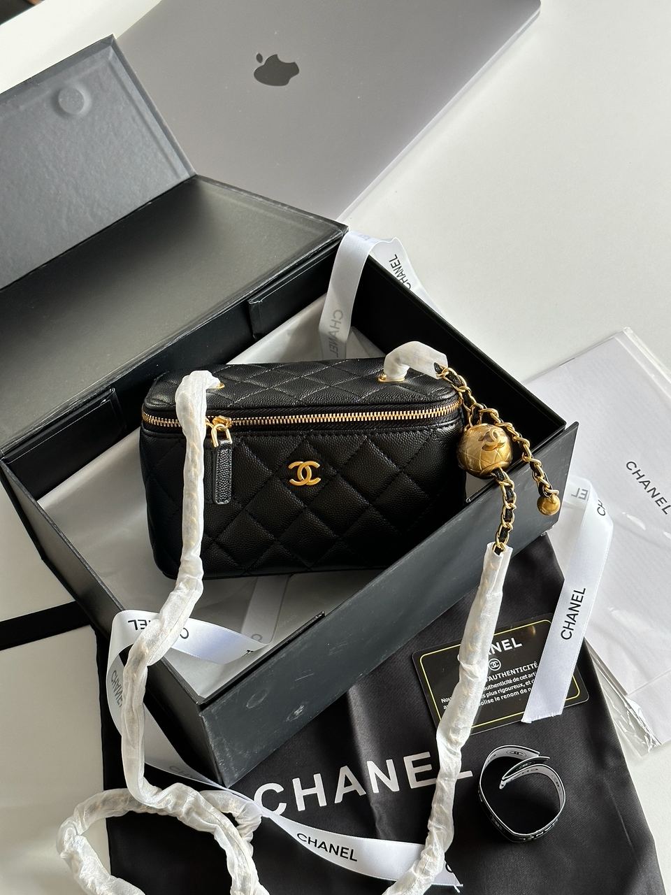 Chanel Classic Black Lambskin Pearl Crush Vanity Bag - 2