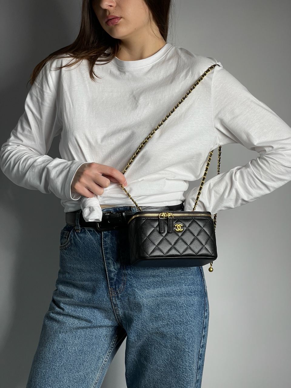 Chanel Classic Black Lambskin Pearl Crush Vanity Bag - 6