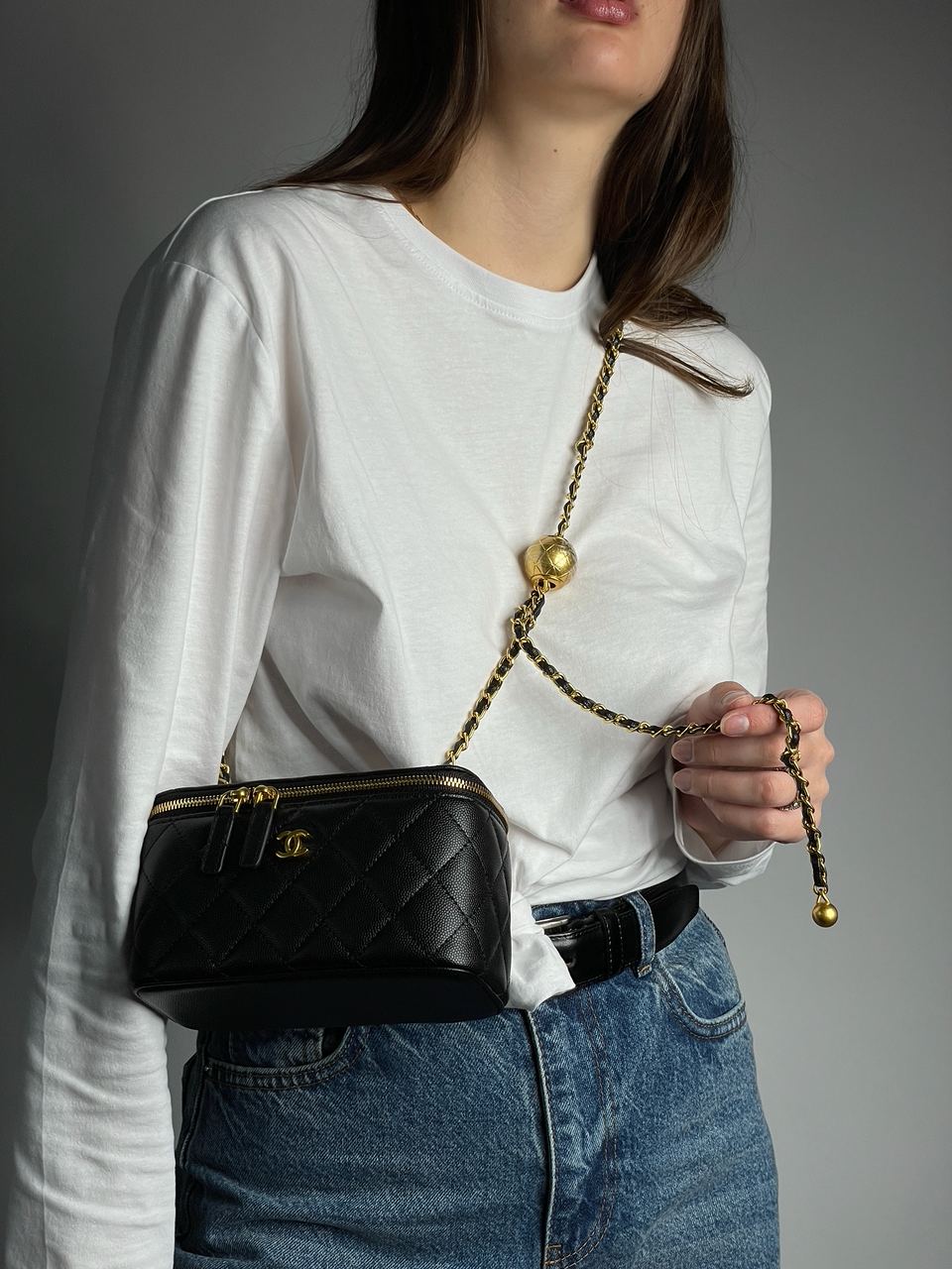 Chanel Classic Black Lambskin Pearl Crush Vanity Bag - 7