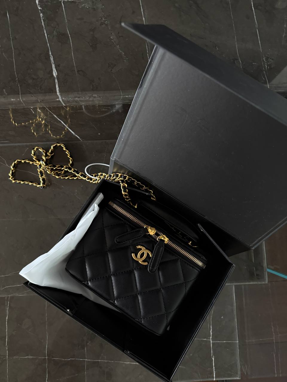 Chanel Classic Black Lambskin Pearl Crush Vanity Bag - 2