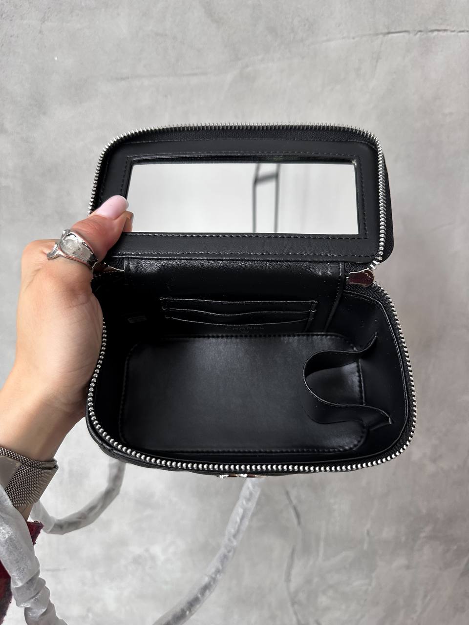 Chanel Classic Black Lambskin Pearl Crush Vanity Bag Silver - 18