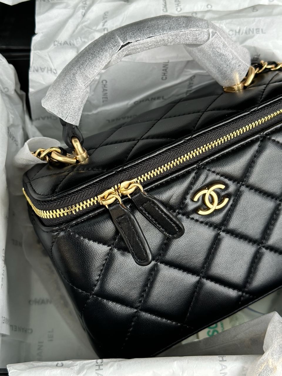 Chanel Classic Black Lambskin Pearl Crush Vanity Bag - 13