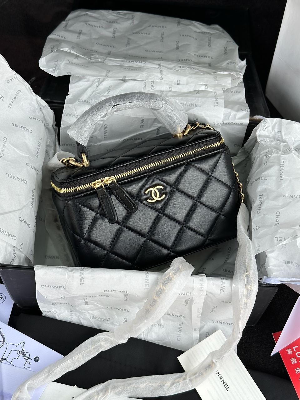 Chanel Classic Black Lambskin Pearl Crush Vanity Bag - 2