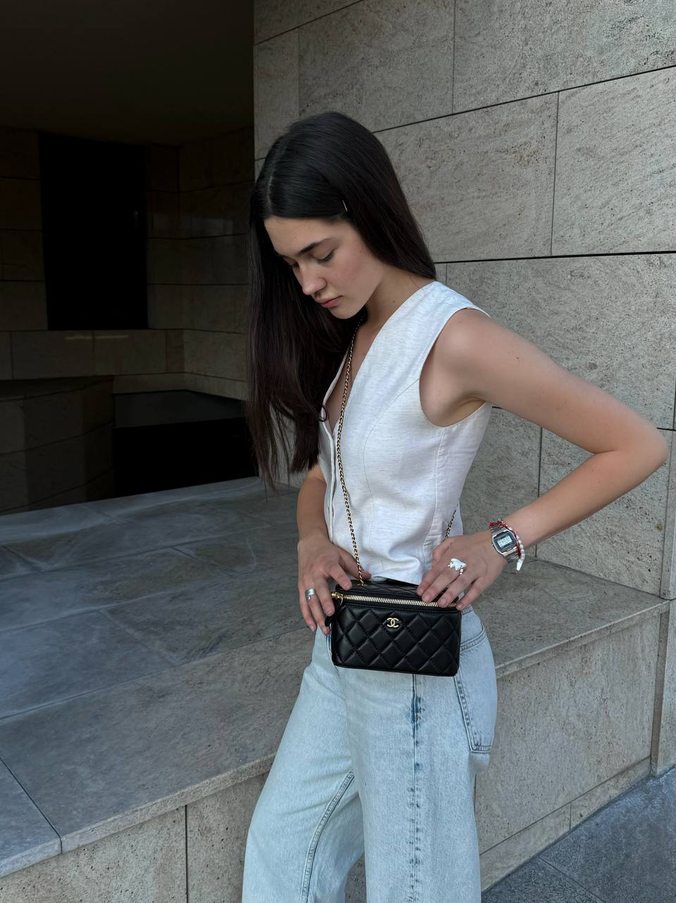 Chanel Classic Black Lambskin Pearl Crush Vanity - 13