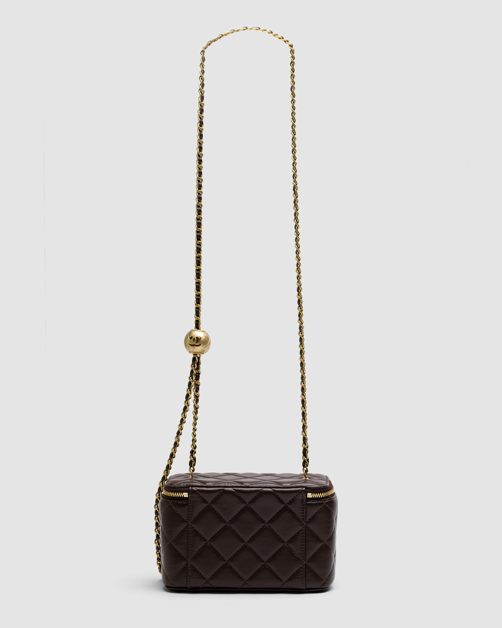 Chanel Classic Brown Lambskin Pearl Crush Vanity Bag Gold - 3