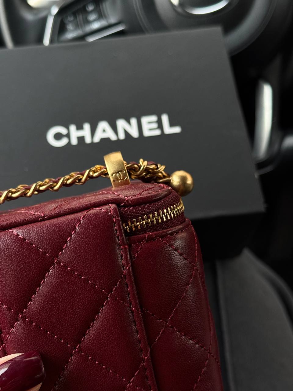 Chanel Classic Burgundy Lambskin Pearl Crush Mini Vanity Case - 9