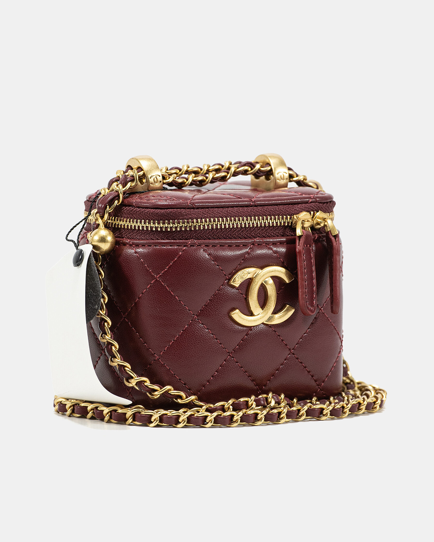 Chanel Classic Burgundy Lambskin Pearl Crush Mini Vanity Case - 5