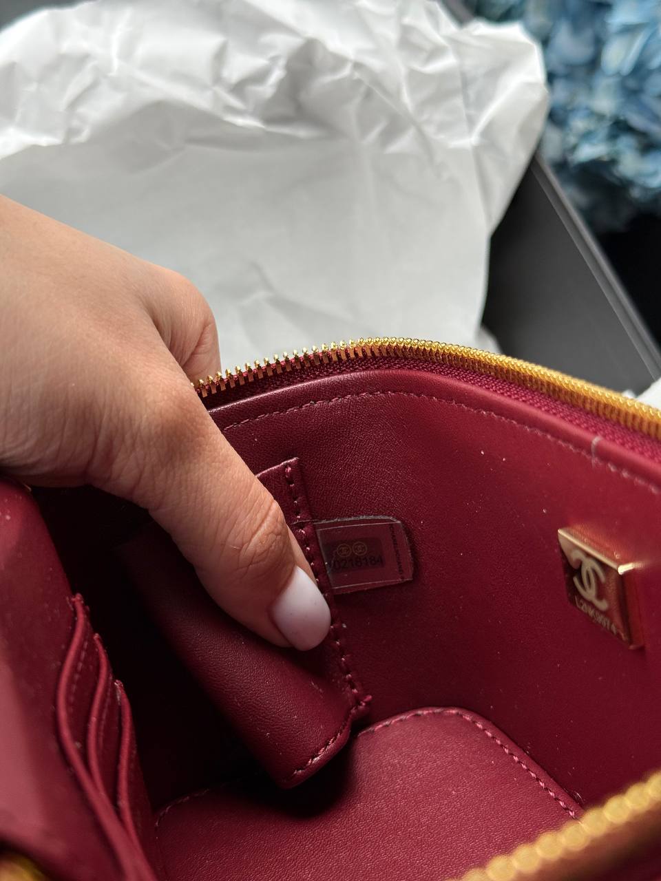 Chanel Classic Burgundy Lambskin Pearl Crush Vanity Bag Gold - 12