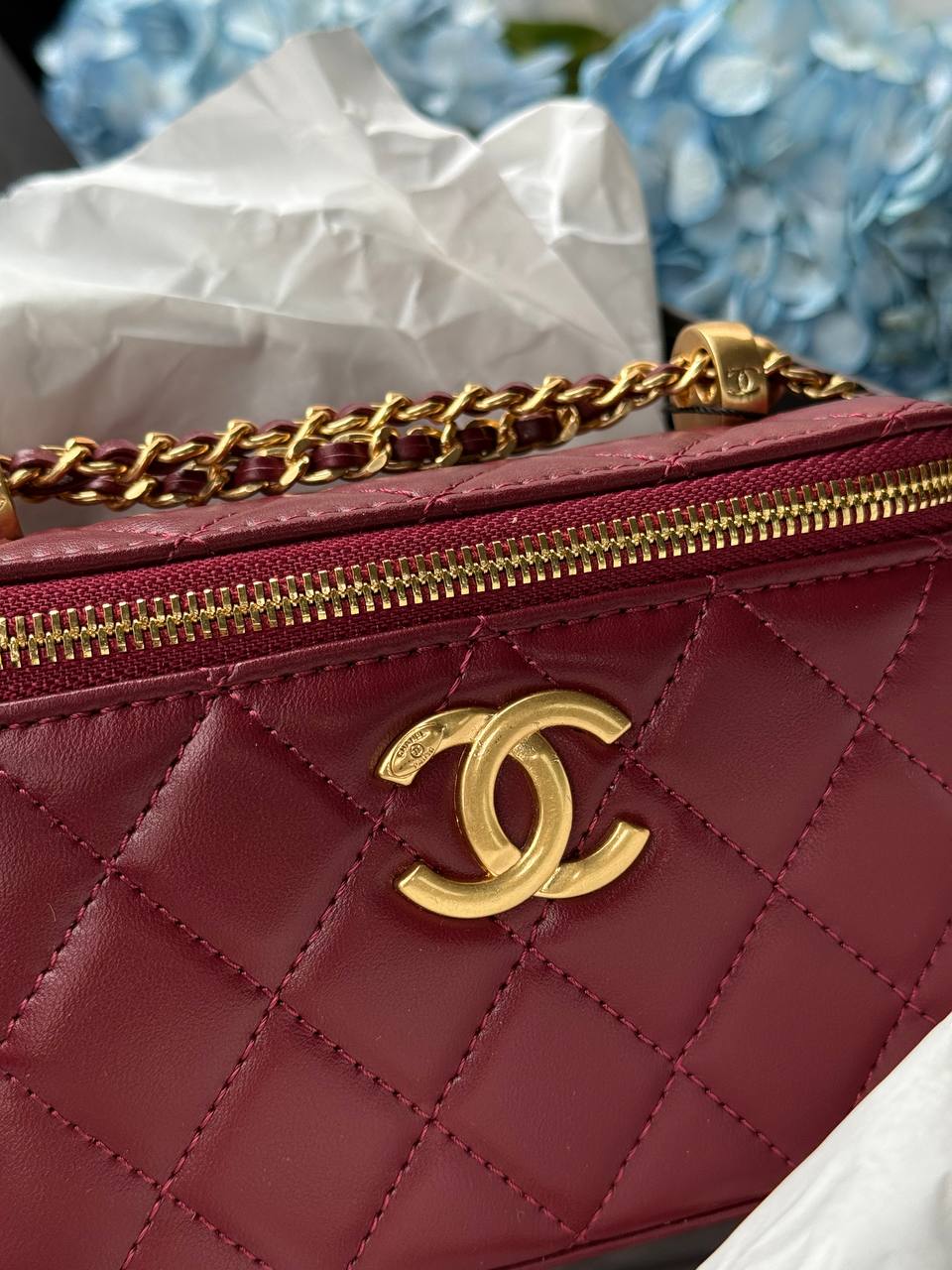 Chanel Classic Burgundy Lambskin Pearl Crush Vanity Bag Gold - 4