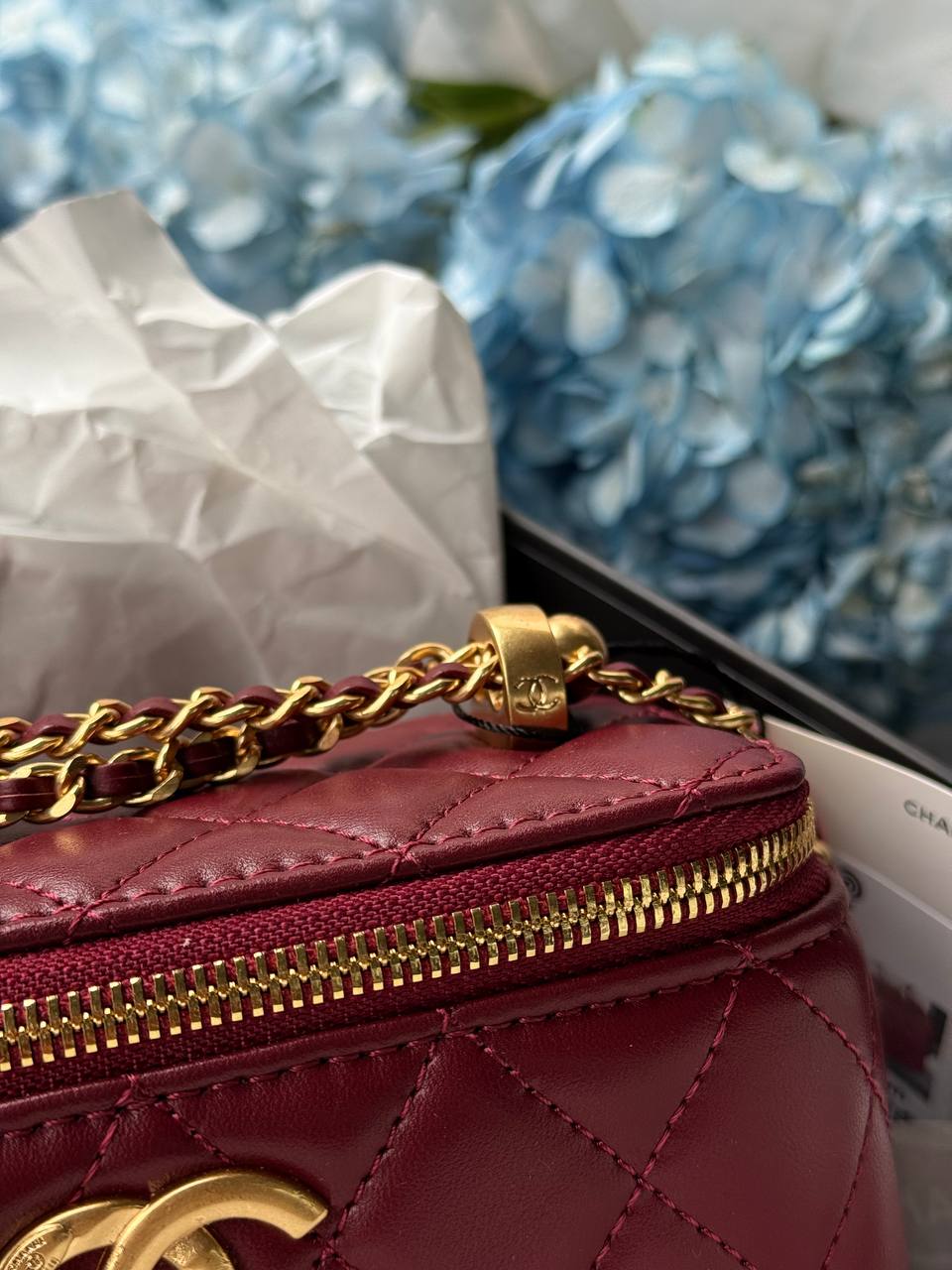 Chanel Classic Burgundy Lambskin Pearl Crush Vanity Bag Gold - 7