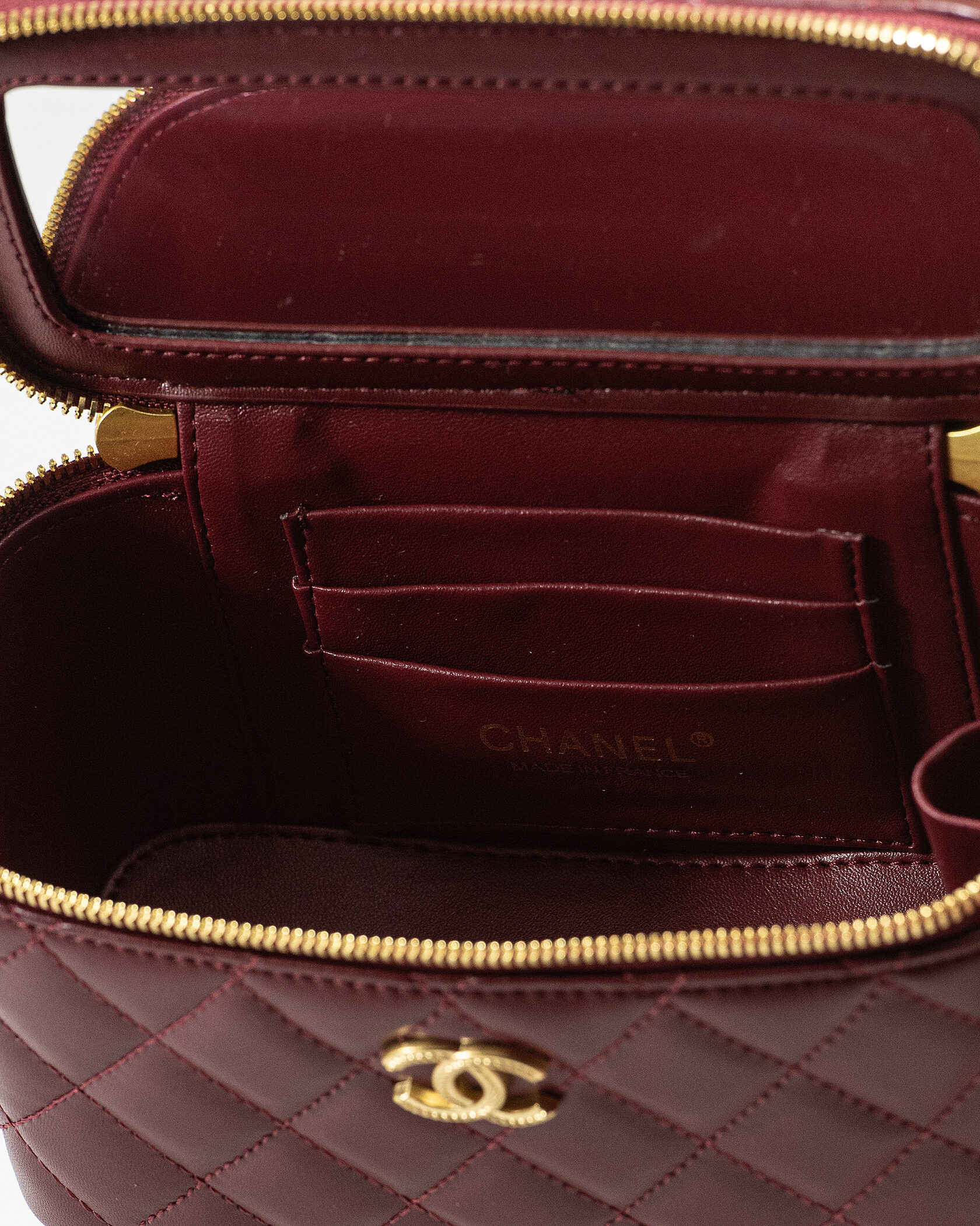 Chanel Classic Burgundy Lambskin Pearl Crush Vanity Bag Gold - 13