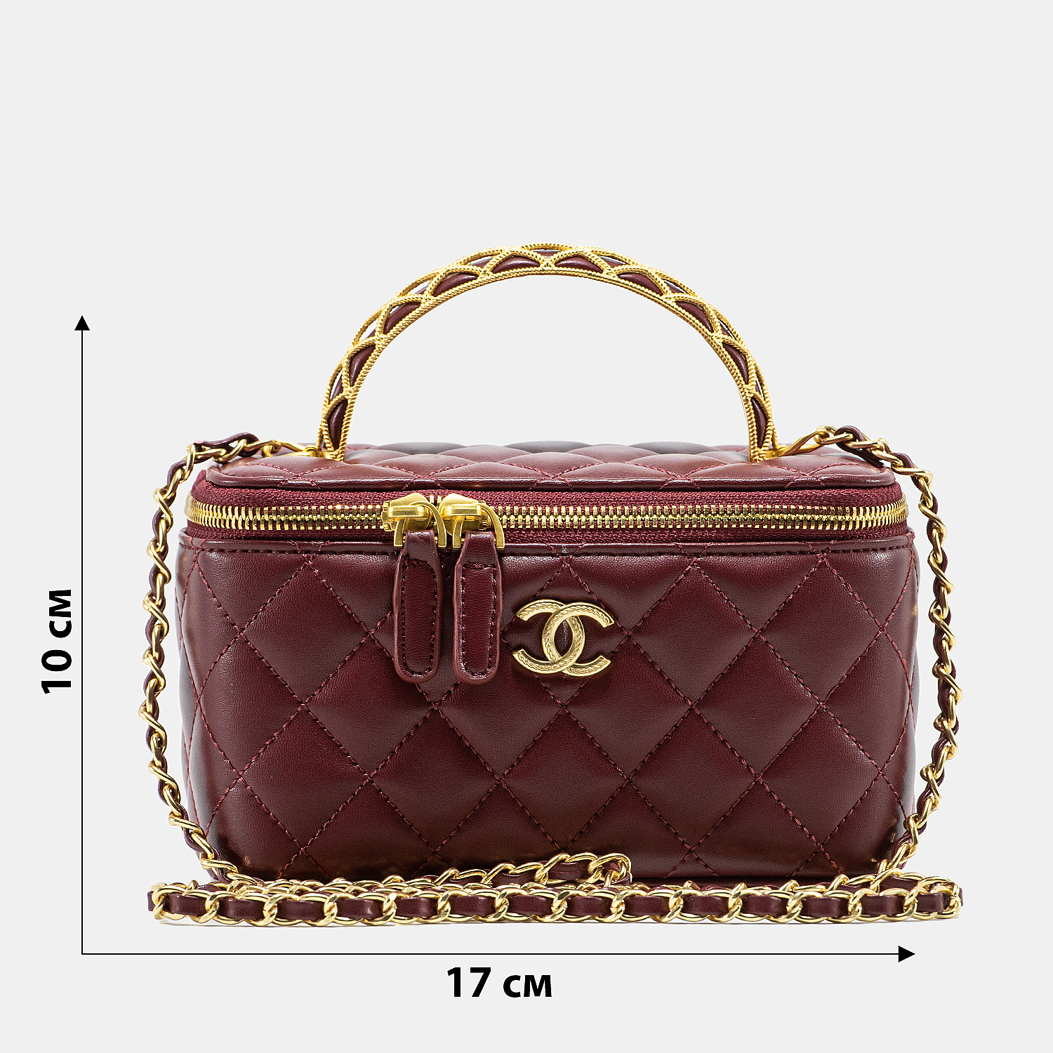 Chanel Classic Burgundy Lambskin Pearl Crush Vanity Bag Gold - 3