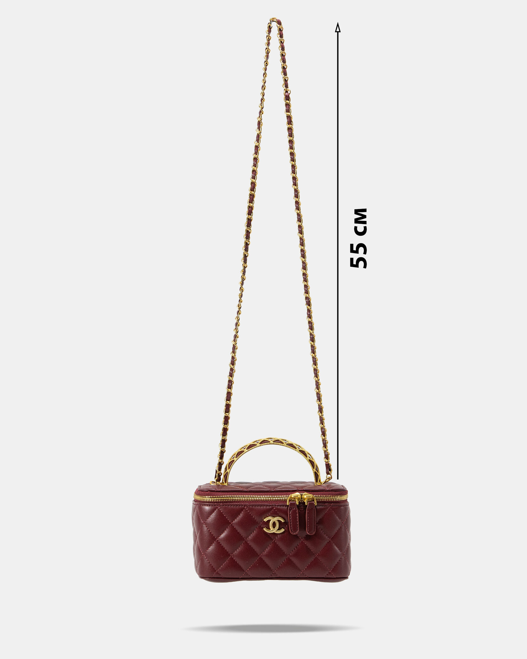 Chanel Classic Burgundy Lambskin Pearl Crush Vanity Bag Gold - 4