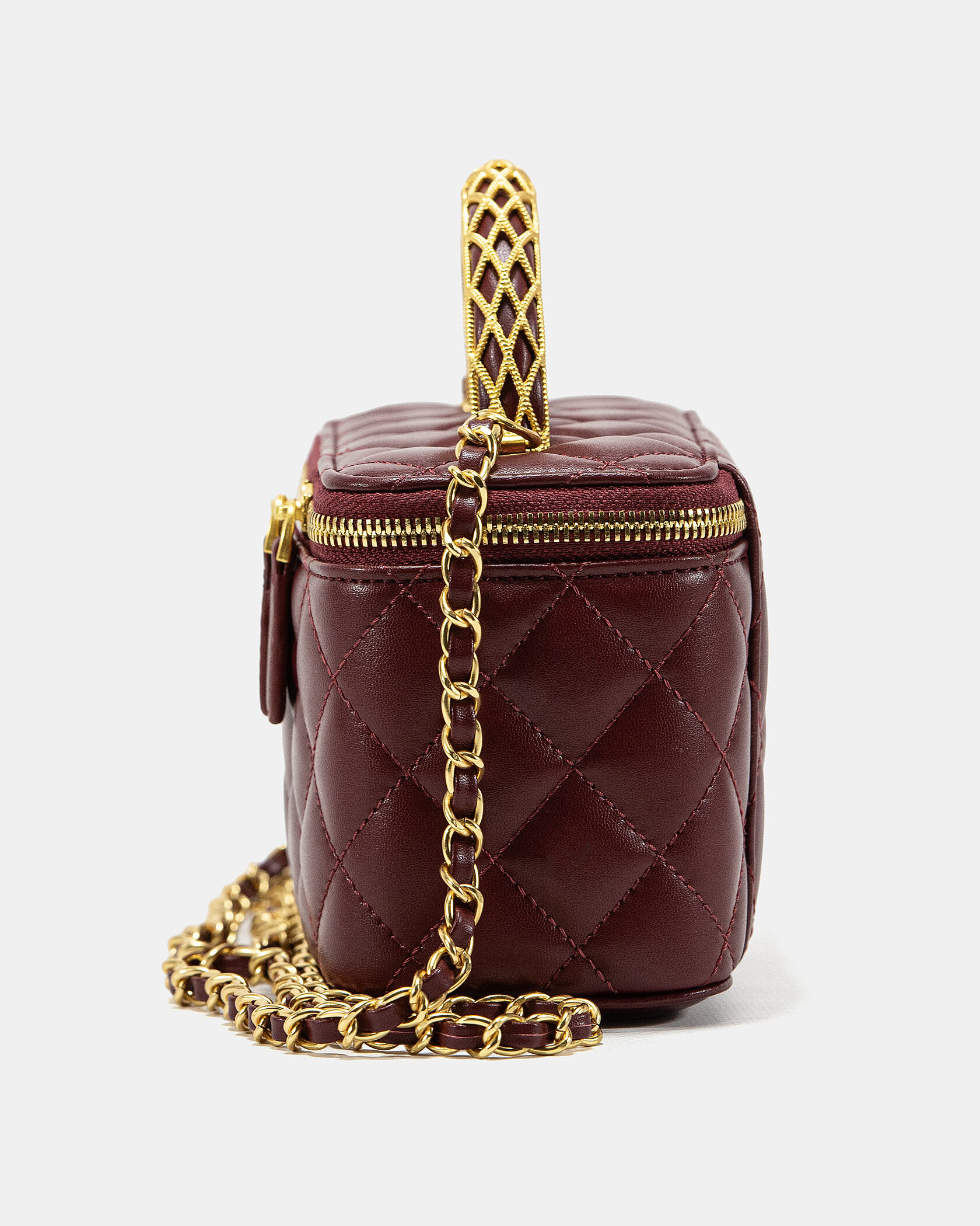 Chanel Classic Burgundy Lambskin Pearl Crush Vanity Bag Gold - 6