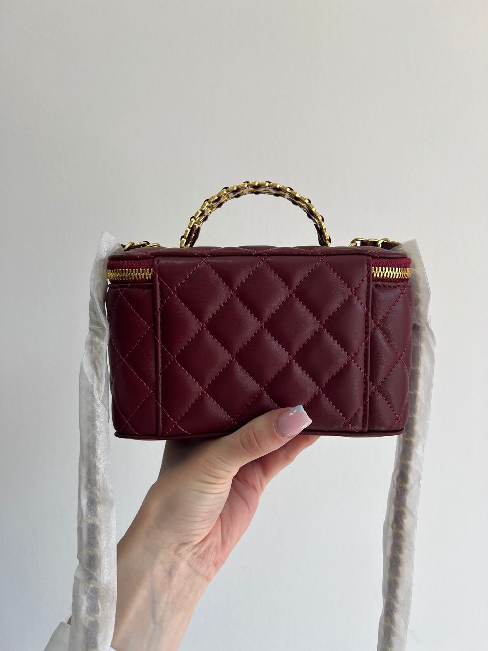 Chanel Classic Burgundy Lambskin Pearl Crush Vanity Bag Gold - 6