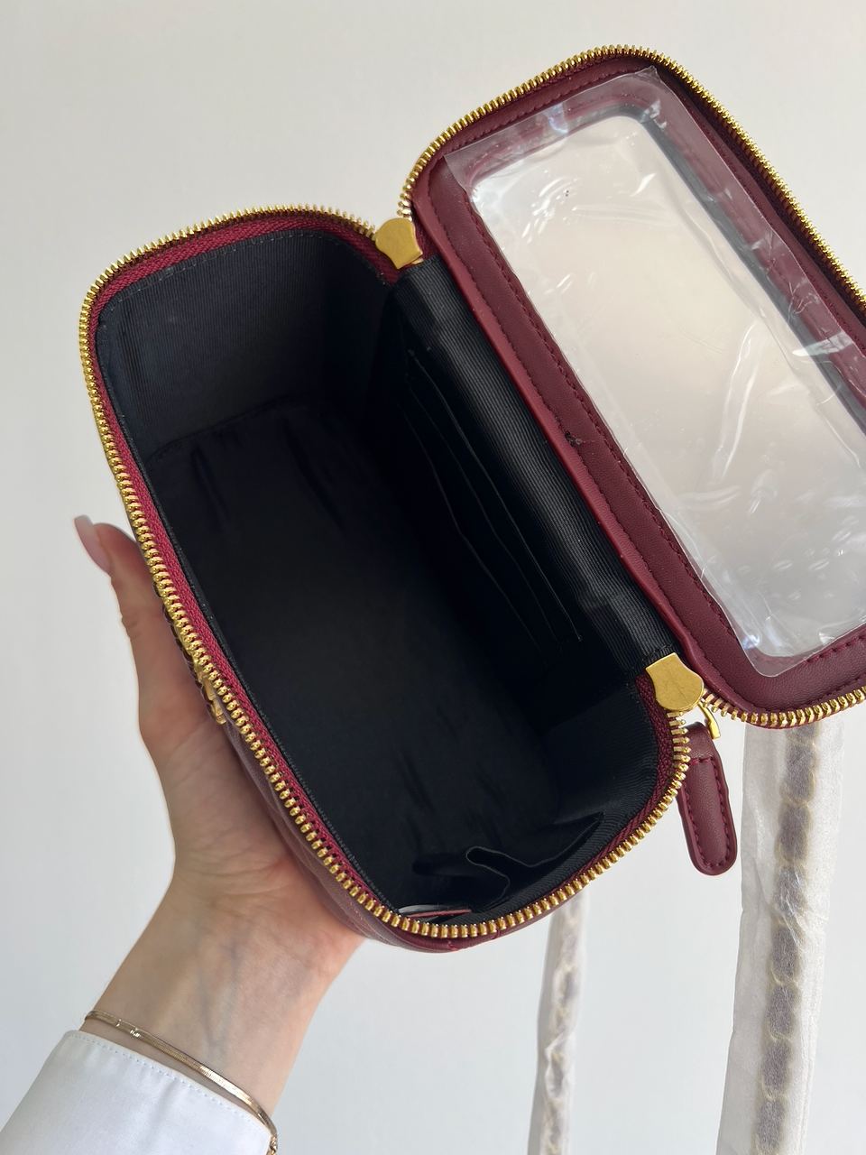 Chanel Classic Burgundy Lambskin Pearl Crush Vanity Bag Gold - 9