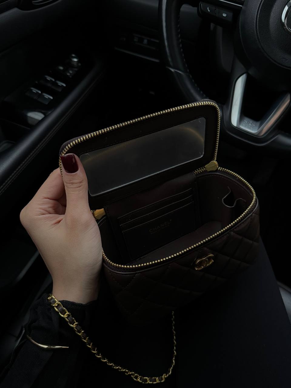 Chanel Classic Chocolate Lambskin Pearl Crush Vanity Bag - 2