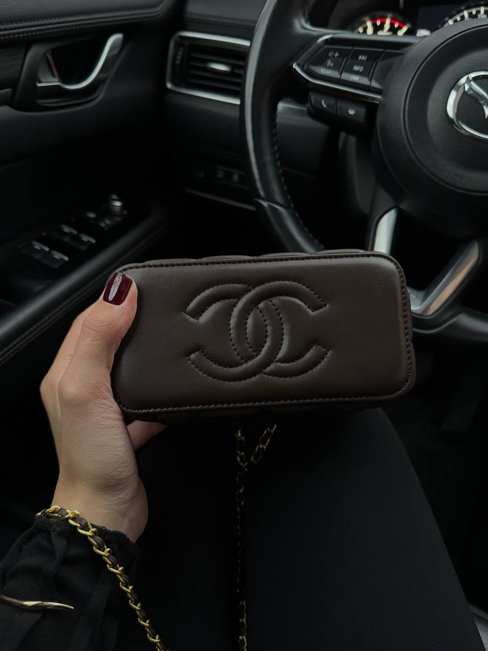 Chanel Classic Chocolate Lambskin Pearl Crush Vanity Bag - 4