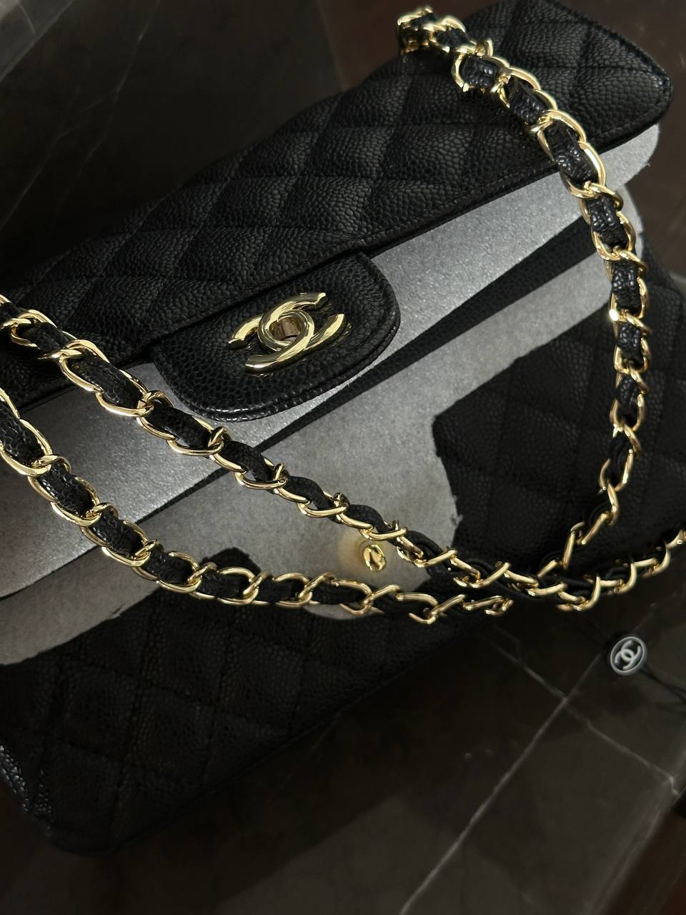 Chanel Classic Double Flap Bag Medium in Black Caviar Leather with Gold Hardware - 15