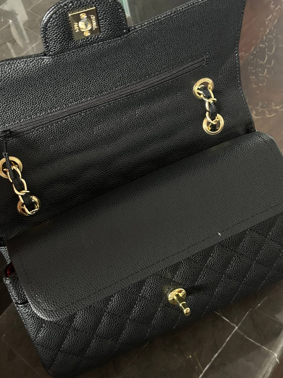 Chanel Classic Double Flap Bag Medium in Black Caviar Leather with Gold Hardware - 17