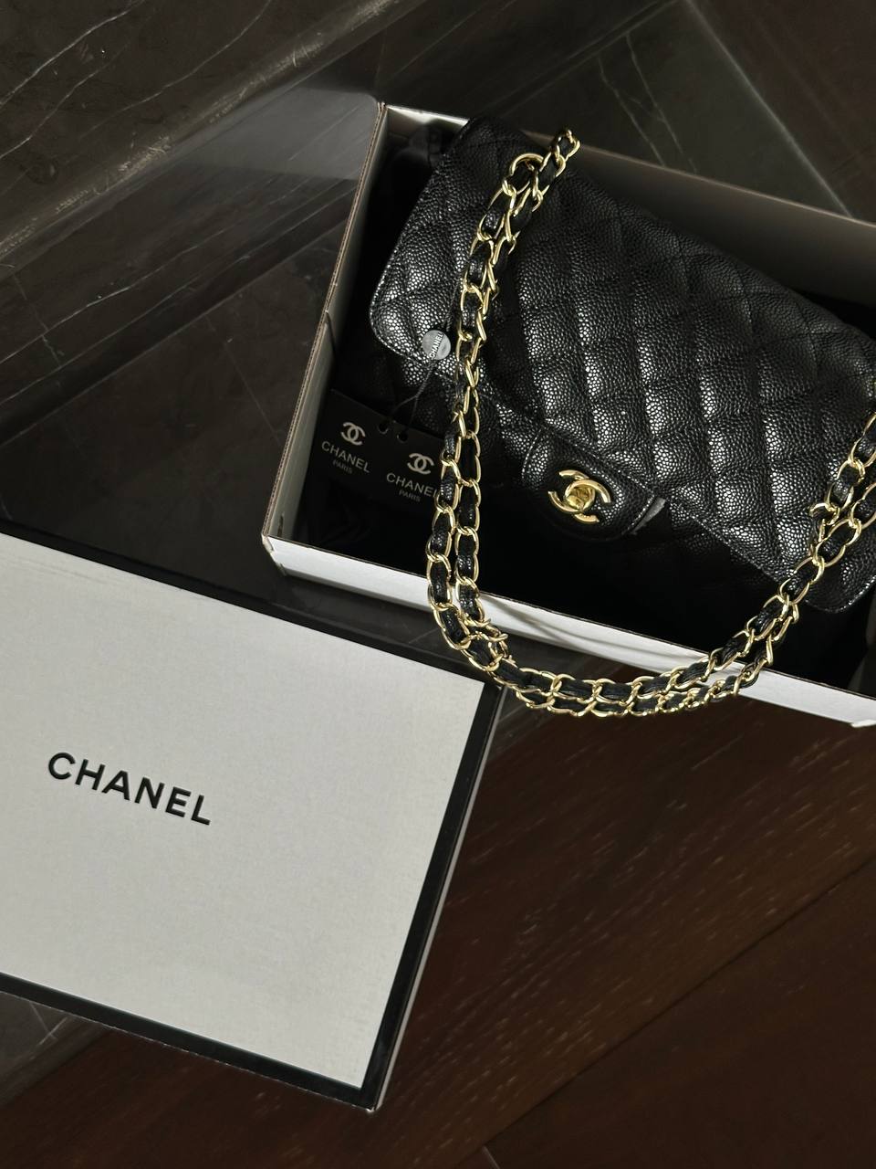 Chanel Classic Double Flap Bag Medium in Black Caviar Leather with Gold Hardware - 2