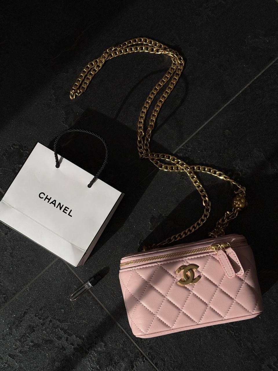 Chanel Classic Light Pink Lambskin Mini Vanity Case Gold - 5